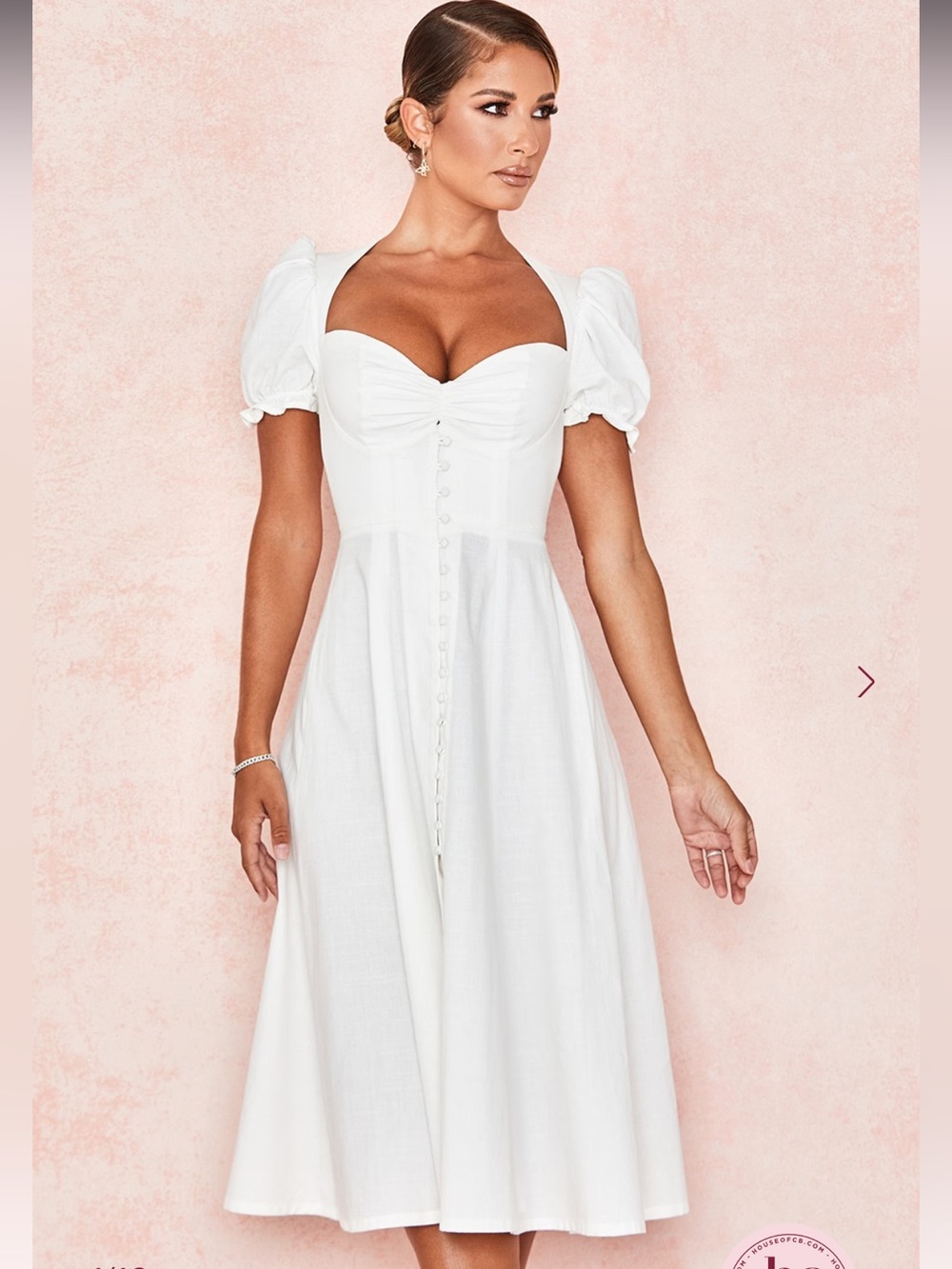House Of CB ‘Ellery’ White Linen Blend Puff Sleeve Midi Sundress